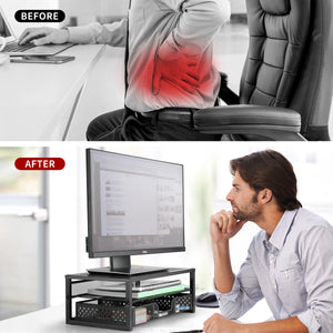 Monitor Stand Riser with Storage Organizer – Metal Mesh Desk Shelf