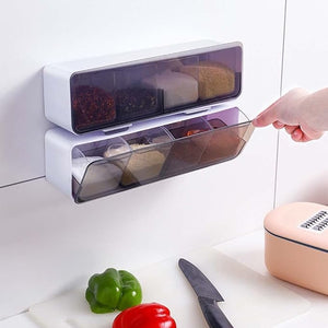 Portible Self adhesive wall mounted seasoning box With cover and spoon
