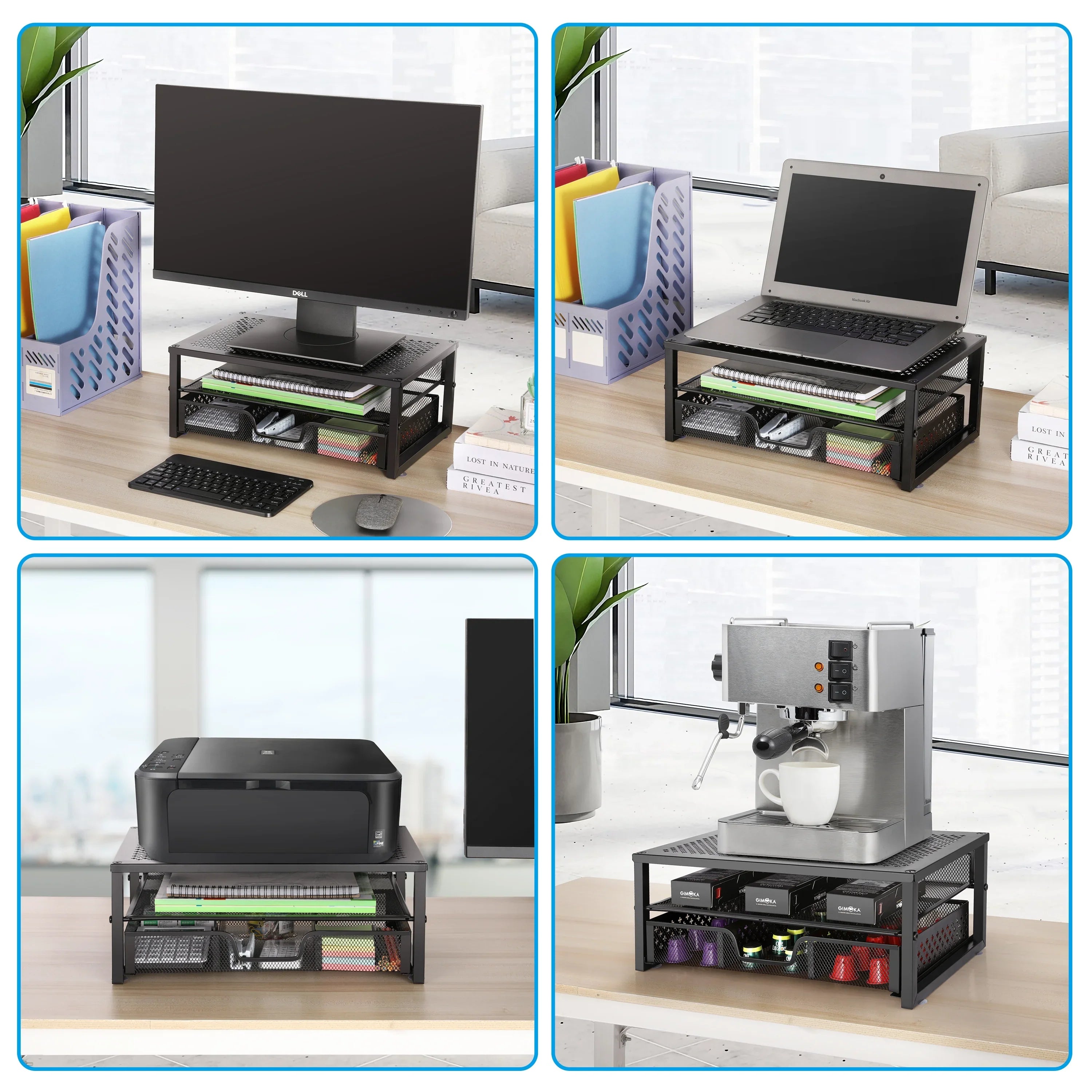 Monitor Stand Riser with Storage Organizer – Metal Mesh Desk Shelf