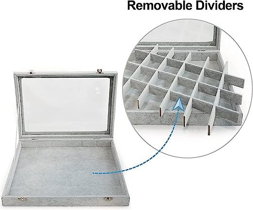 Jewelry Organizer Tray with Clear Lid 24 Grid Velvet Drawer