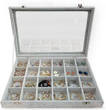 Jewelry Organizer Tray with Clear Lid 24 Grid Velvet Drawer