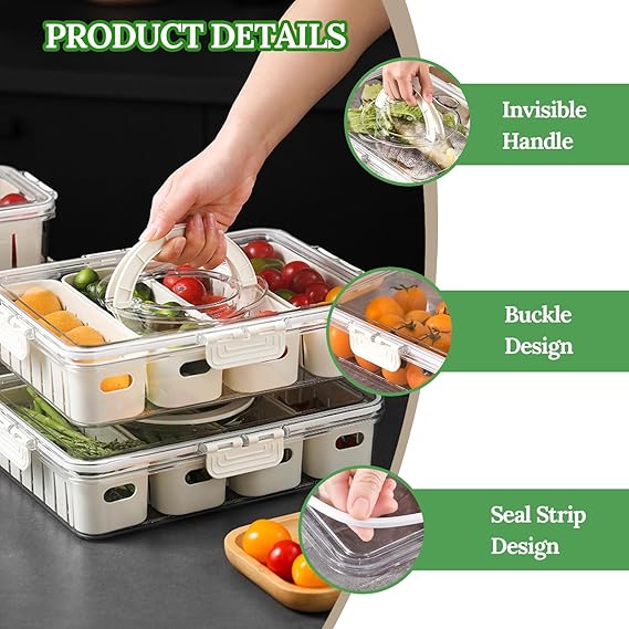 Portable Food Box Container with 4 Removable Colanders