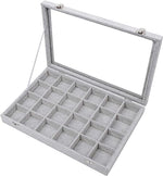 Jewelry Organizer Tray with Clear Lid 24 Grid Velvet Drawer