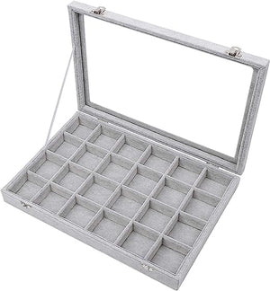 Jewelry Organizer Tray with Clear Lid 24 Grid Velvet Drawer