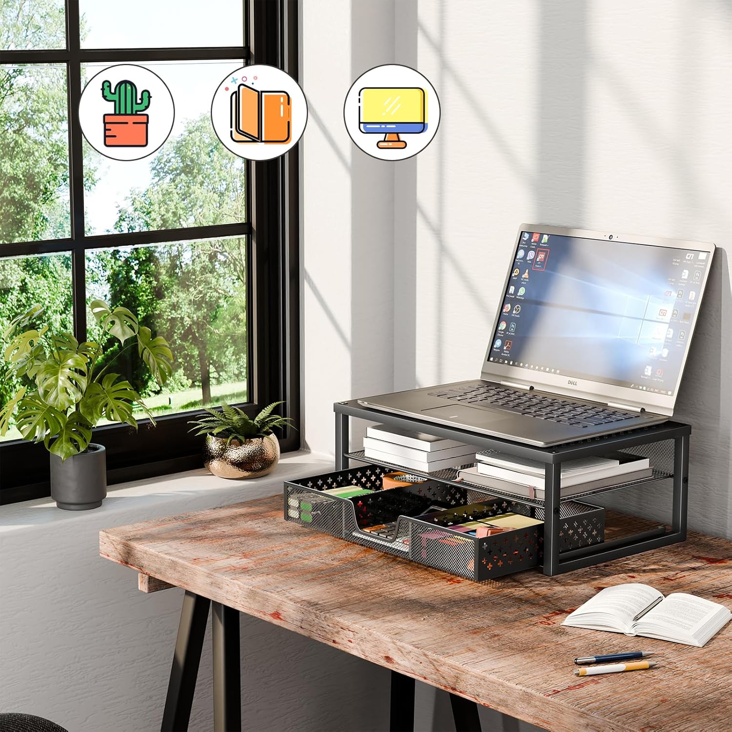 Monitor Stand Riser with Storage Organizer – Metal Mesh Desk Shelf