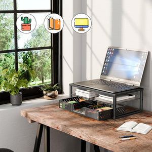 Monitor Stand Riser with Storage Organizer – Metal Mesh Desk Shelf