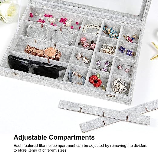 Jewelry Organizer Tray with Clear Lid 24 Grid Velvet Drawer