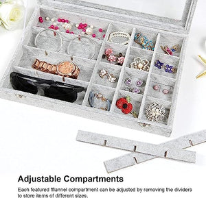 Jewelry Organizer Tray with Clear Lid 24 Grid Velvet Drawer