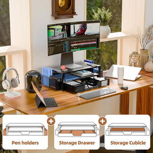 Monitor Stand Riser with Storage Organizer – Metal Mesh Desk Shelf