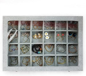 Jewelry Organizer Tray with Clear Lid 24 Grid Velvet Drawer
