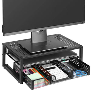 Monitor Stand Riser with Storage Organizer – Metal Mesh Desk Shelf