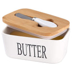 Ceramic Butter Dish with Wooden Lid & butter knife