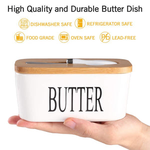 Ceramic Butter Dish with Wooden Lid & butter knife