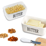 Ceramic Butter Dish with Wooden Lid & butter knife
