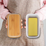 Ceramic Butter Dish with Wooden Lid & butter knife
