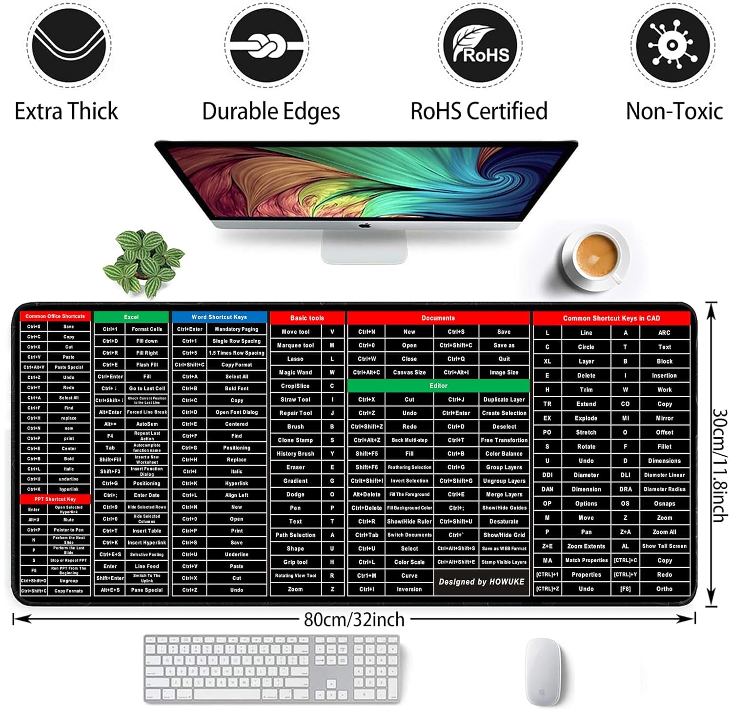Anti-Slip Keyboard Pad with Office Excel Microsoft Software Shortcuts(80*30cm)