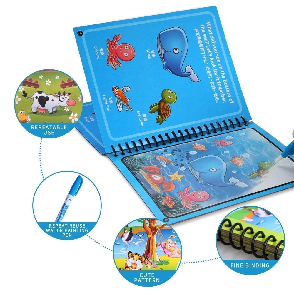 Reusable Magical Water Painting Book (Pack of 4 books + 4 pens)