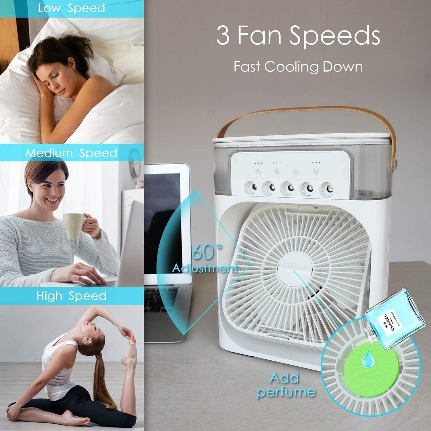 Mini  air  Cooler(1/2/3 H Timer, 3 Wind Speeds and 3 Spray Modes)