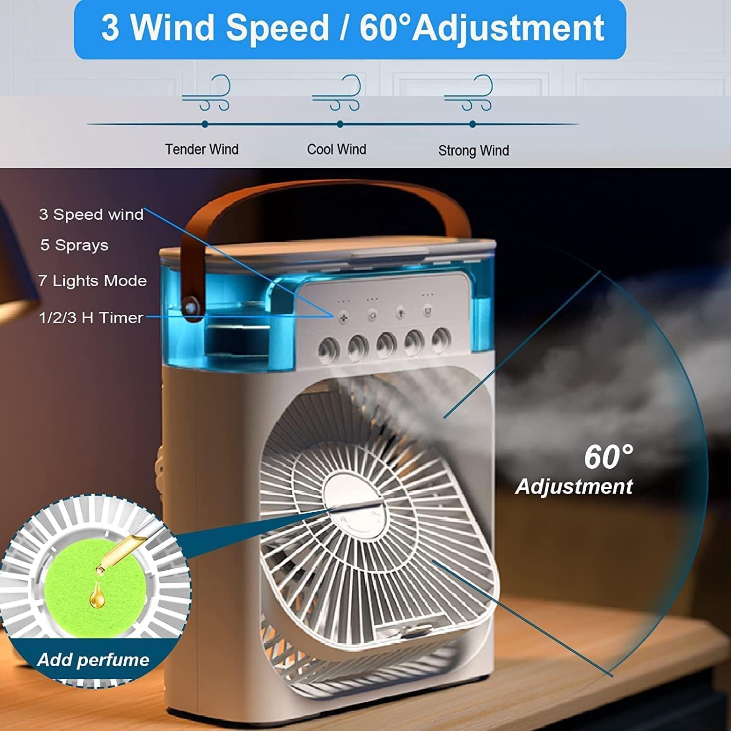 Mini  air  Cooler(1/2/3 H Timer, 3 Wind Speeds and 3 Spray Modes)